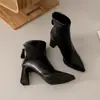 Botines de Tobillo Nuevos de Tacón Alto Puntiagudos Estilo Coreano Vintage para Mujer, Otoño/Invierno 2026, Botas de Moda con Tacón Grueso y Cierre Trasero