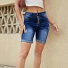 Calça Jeans Stretch Cintura Alta Primavera e Verão 2025 Fina Solta Emagrecedora Casual Versátil Reta Dobrada Comprimento Médio