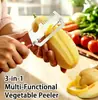 Pelador de verduras multifuncional, pelador multifuncional tres en uno con mango de madera y abridor de botellas, utensilios de cocina, utilizado para pelar verduras como frutas, calabazas, patatas, zanahorias, etc., y para abrir botellas.
