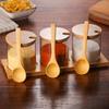 Botellas de Condimento de Vidrio Suministros de Cocina Tarros de Condimento Juego de Cajas de Condimento con Cuchara de Madera Tarro de Condimento