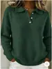 En Stock Transfronterizo Europeo y Americano Otoño e Invierno Nuevo Estilo Holgado Estilo Perezoso Suave Camisa Polo para Mujer de Manga Larga con Botones