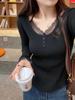 Camiseta Base de Punto de Encaje Estilo Coreano para Mujer, Adecuada para Primavera y Otoño 2026, Nuevo Suéter de Cuello Redondo con un Elegante Diseño Ajustado