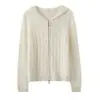 Cárdigan de Cachemir con Cremallera y Capucha 2026 Otoño/Invierno Nuevo para Mujer Camisa Base de Punto Trenzado Elegante Holgado Adelgazante Abrigo