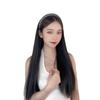 Peluca Europea y Americana para Mujer Aro para el Cabello Retro de Ala Ancha Pieza Única Larga Explosiones de TikTok Peluca Larga Recta Negra Gorro de Fibra Química