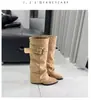 Botas Largas con Hebilla Estilo Coreano para Mujer Otoño Nuevo Tacón Grueso Negro Tacón Alto Punta Fina Alargamiento de Pierna Botas tipo Pantalón Botas Arrugadas