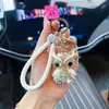 Chaveiro de carro coruja com pingente de gota de óleo cravejado de diamantes em liga de metal da moda, pingente de decoração de bolsa personalizado estilo coreano, acessório criativo