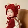 Gorro de Bebé Otoño Invierno Lindo Cordero Pequeño Cuerno Gorro de Lana Tejido Hecho a Mano Unisex para Bebé Invierno Cálido Gorro Protector de Orejas