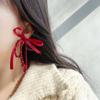 Atmósfera de Año Nuevo Ankesela Cinta de Cristal Rojo Aretes de Lazo Aretes de Celebridad de Internet Reductores de Edad con Temperamento Venta al por Mayor