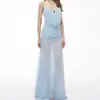 Vestido de Gasa Fina con Tirantes Delgados y Fruncidos, Adornos de Hebilla Metálica, Malla Plisada Densa, Vestido Transparente con Dobladillo Ancho, Estilo Europeo y Americano de Amazon