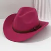 Sombrero Vaquero Occidental de Ala Curva para Hombres y Mujeres, Sombrero con Cinturón de Hebilla Cuadrada de Cuero con Remaches Metálicos, Sombrero de Jazz para Fiesta