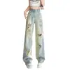Jeans rotos estilo americano para mujer, verano 2026, finos, desgastados, deshilachados, relajados, pierna ancha, rectos, holgados