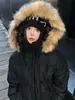 Chaqueta con capucha de algodón de marca de moda nicho de tendencia con cuello de pelo, Unisex, Cálida para Otoño e Invierno, Versátil, Chaqueta acolchada retro