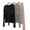 Camiseta base de cuello redondo con borde enrollado de lana Tencel, suave y amigable con la piel, para mujer, corte holgado, adelgazante, con caída, relajada, camiseta clásica de manga larga