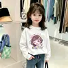 Camiseta de Manga Larga de Algodón Puro Holgada Versátil Ropa Infantil Cuello Redondo Estampada Otoño/Invierno Capa Interior Capa Base Niña Primavera/Otoño Top