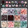 Accesorios de Arte para Uñas para Niñas Versátiles de Perla Rosa de Gran Venta de 12 Piezas, Decoraciones Mixtas de Camelia Degradada para Uñas