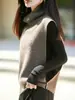 Chaleco de punto de cuello alto de lana pura transfronterizo para mujer, nueva colección otoño/invierno 2026, de cuello alto, sin mangas, estilo capa