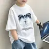 Camiseta Solta de Manga Curta Estilo Coreano para Meninos, Roupa Infantil 100% Algodão, Top Tendência de Meia-Manga para Meninos e Crianças Pequenas