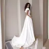 Vestido Falda Larga Blanco Color Sólido Elegante de Oficina Nueva Foto Oficial Primavera Verano 2025 Cuello en V con Volantes Cintura Media