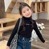 Camisa de cuello alto medio para niños, otoño e invierno 2023, camisa de cuello alto con forro polar de estilo occidental de moda para niños medianos y grandes