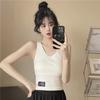 Camisola de primavera y verano para mujer, nueva, con letras, corte entallado y almohadilla para el pecho, estilo coreano, estilo largo, a la moda.