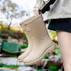 Botas de chuva femininas quentes, fixas, de algodão, de altura média, sapatos femininos, impermeáveis, antiderrapantes, de borracha, sapatos de trabalho, botas de água, botas de chuva de cozinha, botas de água