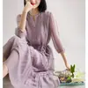 Vestido Estilo Suave Feminino Primavera e Verão Novo Estilo Francês de Alta Qualidade Elegante Bonito Chique Sete Mangas Vestido de Fada