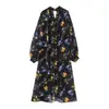 Vestido Largo Holgado de Malla Estampada de Manga Larga para Mujer Estilo Europeo y Americano Primavera 2025 9282