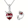 Collar con Colgante de Cruz de Zirconia Roja en Forma de Corazón, Cadena de Clavícula de Moda con Incrustaciones de Diamantes de Zirconia en Forma de Corazón, Cadena Creativa para el Cuello Dorada con Forma de Corazón