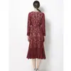 Vestido Francês Maduro de Renda com Gola Redonda para Mulheres, Estilo Novo 2026, Vestido Longo A-line Afinando a Cintura com Manga Longa para Primavera