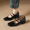 Sapatos Pequenos de Couro Estilo Retro Francês 2026 Novo Modelo com Tira Única Sapatos Mary Jane, Bico Quadrado, Salto Grosso 3,5cm