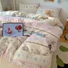 Ins caricatura terciopelo de leche juego de cama de cuatro piezas engrosado y felpudo sábana funda de edredón invierno terciopelo de doble cara cálido dormitorio tres juego de 4 piezas