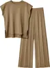 En Stock Amazon 2026 Conjunto Casual de Punto para Mujer Europeo y Americano Chaleco sin Mangas Top de Punto Pantalones de Pierna Ancha Conjunto de Dos Piezas
