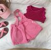Novo Conjunto de Verão Infantil Qixiaoqi2025 com Calça, Regata Listrada e Shorts com Suspensório Conjunto de Duas Peças