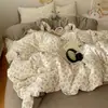 Conjunto de quatro peças de gaze dupla camada grau A estilo ins fresco algodão puro desenho animado estudante capa de edredom cama conjunto de três peças dormitório estudantil