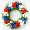 Corona de Tulipanes Artificiales Estilo Primavera Transfronteriza, Corona para Decoración del Hogar Colgante de Puerta, Adorno Navideño Corona de Enredadera Colgante de Pared