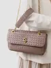 Bolso Nuevo Tejido con Cadena de Piel de Vaca Bolso de Mano Horizontal de Moda Bolso Pequeño Cruzado de Cuero Genuino Hebilla de Cierre de Bolso Bolso para Mujer