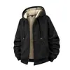 Sudadera con capucha de forro polar para hombre 2026 Talla europea Sudadera cárdigan con capucha de patrón geométrico oscuro para hombre Invierno Lana de cordero