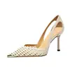 Zapatos de Tacón Alto con Punta para Verano 2026 con Faldas, Zapatos de Salón de Tacón Fino de Boca Baja, Zapatos Cerrados para Mujer con Cortes, Sandalias para Mujer en Verano