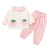 Pijama de Algodón para Niñas Primavera y Otoño Conjunto de Cárdigan de Manga Larga para Niños Aliento de Primavera Estilo Princesa para Bebé Ropa de Casa