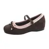 Sapatos Mary Jane Femininos com Aumento de Altura e Novo Design de Laço, Boca Rasa Retrô, Bloqueio de Cores Doces para a Primavera de 2026