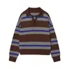 2026 Nuevo Modelo Comercio Exterior Transfronterizo Venta al por Mayor Moda Estilo Europeo y Americano Colorido Retro Rayas en Contraste Manga Larga Cuello Solapa Suéter de Punto