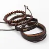 Plataforma de comercio exterior superventas estilo literario retro bronce atado cuero cuentas de madera conjunto pulsera fábrica en stock al por mayor