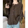 Chaqueta Cardigan de Rayas Azules para Mujer Otoño 2026 Nueva Holgada Relajada Cómoda Tejido Adelgazante Manga Larga