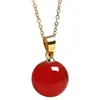 Colgante de Ágata Roja Natural para Mujer, Cadena Sencilla para Clavícula, Collar de Perlas Redondas de 12 mm, Joyería de Lujo Ligero