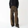 Calça Comprida Versátil de Corte Curvo Estilo Workwear Desgastado Lavagem com Enzimas Design Oleado e Encerado Moda Inverno 2026 Nova Calça Solta