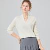 Suéter 100% Lana Estilo Otoño e Invierno para Mujer Cuello en V con Perlas Manga Larga Pulóver Cómodo Ajustado Base de Lana Tejida para Mujer