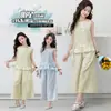 Conjunto de Verão para Meninas Estiloso Fashion Leve Respirável Colete com Laço de Pétalas Conjunto de Duas Peças Roupas de Verão Estilo Chinês Conjunto Infantil