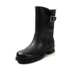 Dos versiones elegantes versátiles hebilla ajustable piel de vaca Botas estilo Martin 2026 tacón medio grueso punta redonda piel genuina botines mujer
