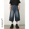 Nuevos Shorts de Mezclilla Rectos de Tres Cuartos Lavados Vintage Desgastados de Ajuste Holgado para Hombre, Verano 2026, Ajuste Holgado, Azul Oscuro de Moda