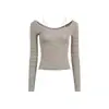 [Tejido acanalado de Tencel + costura ajustada con 11 puntadas] Camiseta de manga larga para mujer, diseño a rayas de principios de otoño, cintura elástica, cuello en U